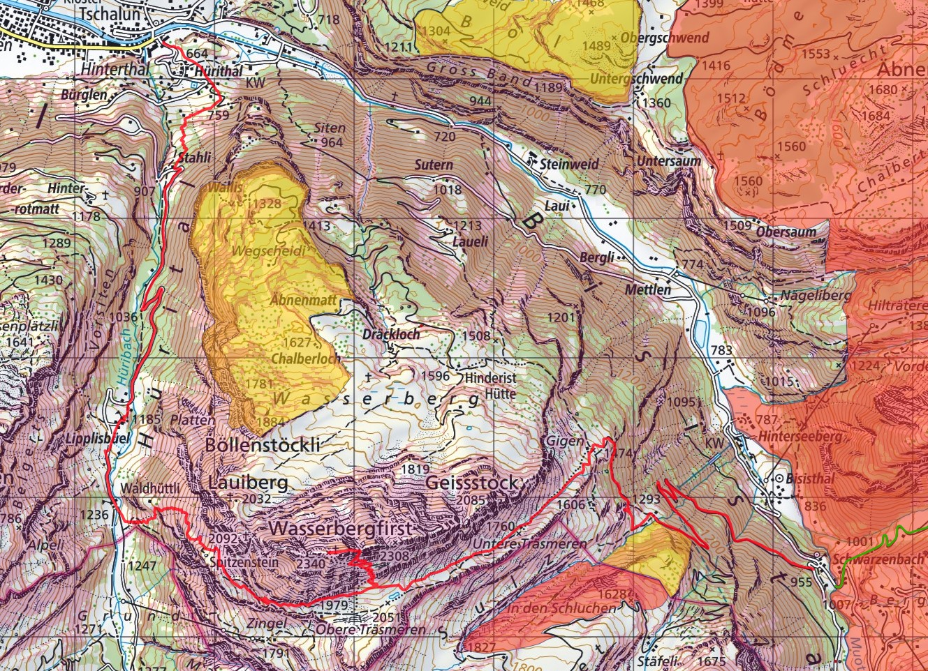 Übersicht auf die Route. Auf meinen Bergtouren arbeite ich mit dem Satmap Active 12 GPS mit Swisstopo Skitouren Routen. Erhältlich beim (www.trailshop.ch) in Küssnacht am Rigi.