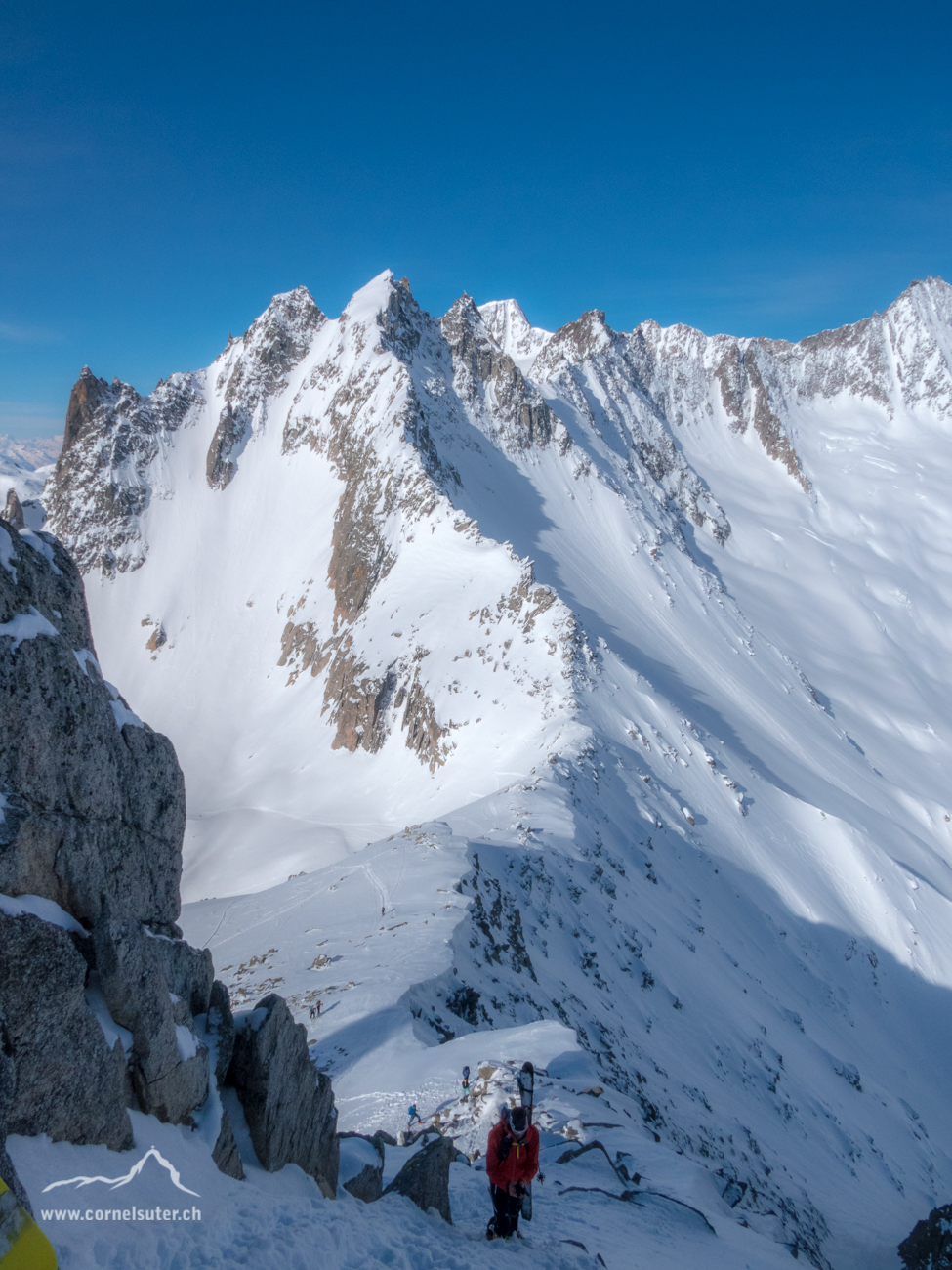 Sicht hinunter zur Winterlücke und hinauf zum Winterstock.